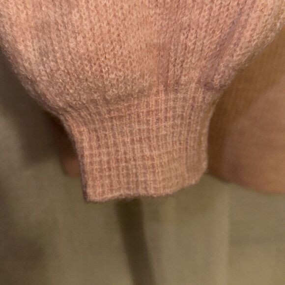 Nanette Lepore XS Blush Pink Puff Sleeve Fine Knit Mock Neck Pullover Sweater - Picture 6 of 12